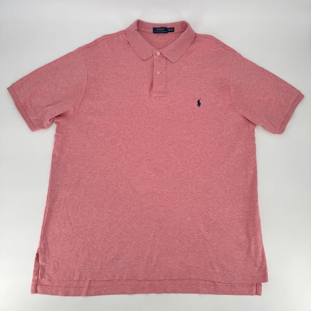 Polo Ralph Lauren‎ Mens 2XLT Pink Coral Heather Short Sleeve Polo Shirt Tall